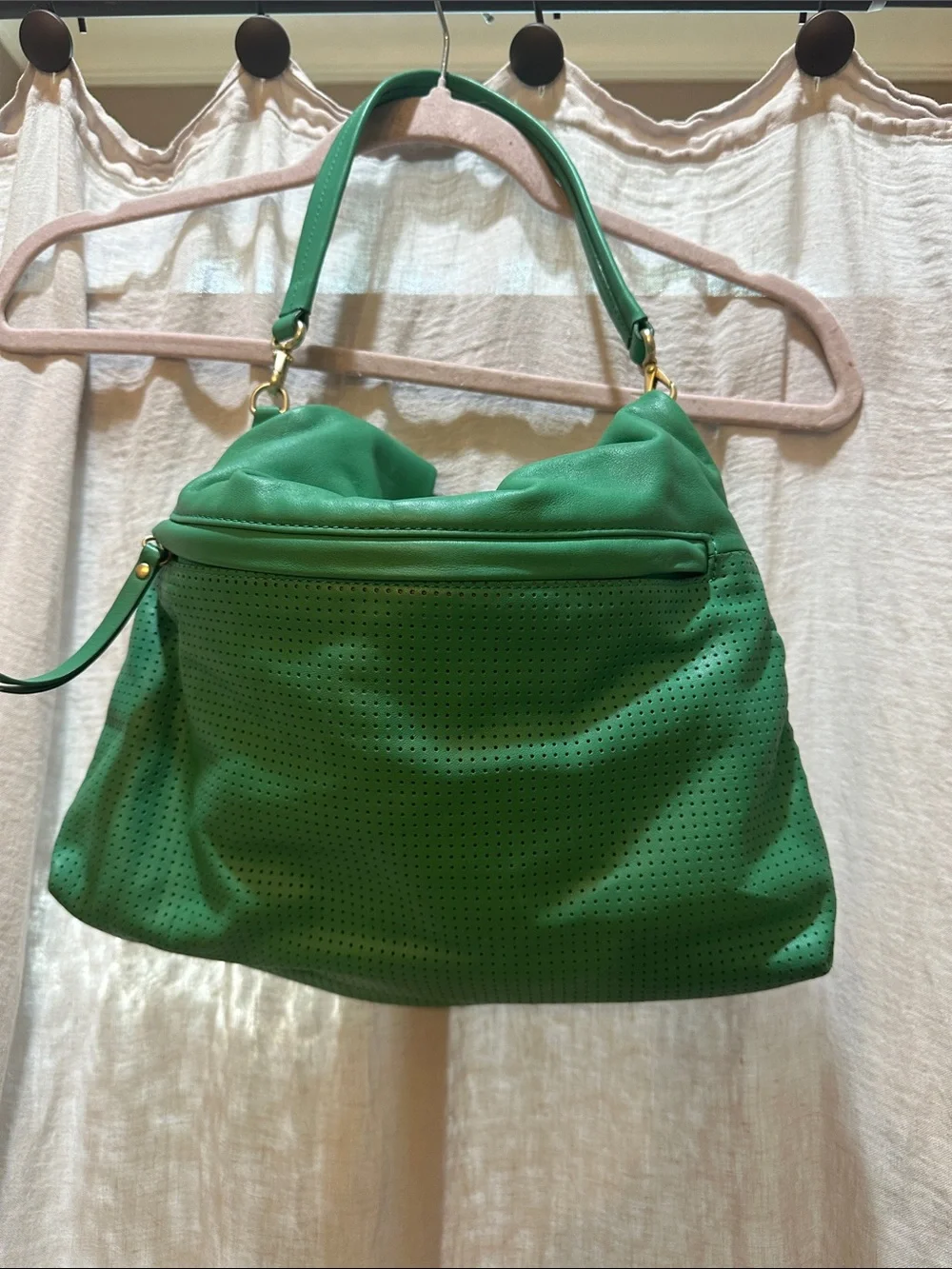 Banana Republic Green Perforated Shoulder Bag with Gold-Tone Hardware